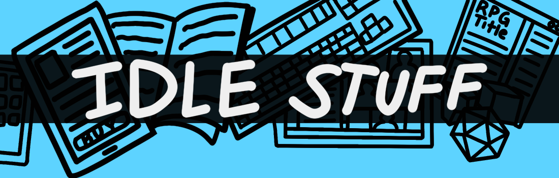 Idle Stuff with different electronic devices, book, and dice